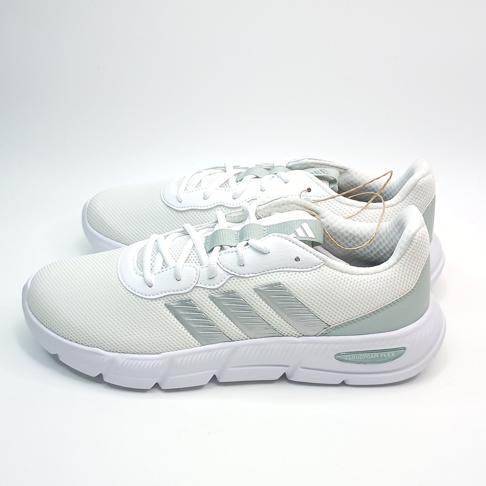 Adidas Cloudfoam Flex Laces Running Shoes Women Size 11 White Silver JS4891 - Picture 4 of 10